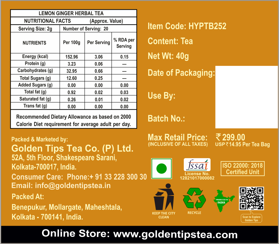 Herbyoga Lemon Ginger Herbal Tea