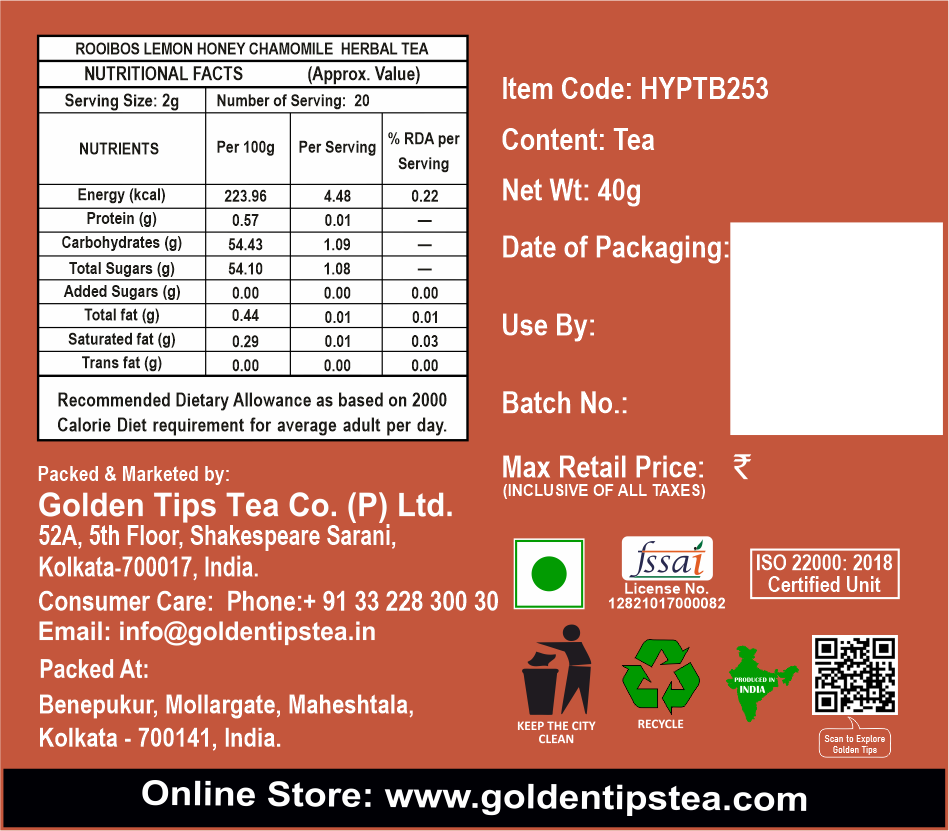 Herbyoga Rooibos Lemon Honey Chamomile Herbal Tea