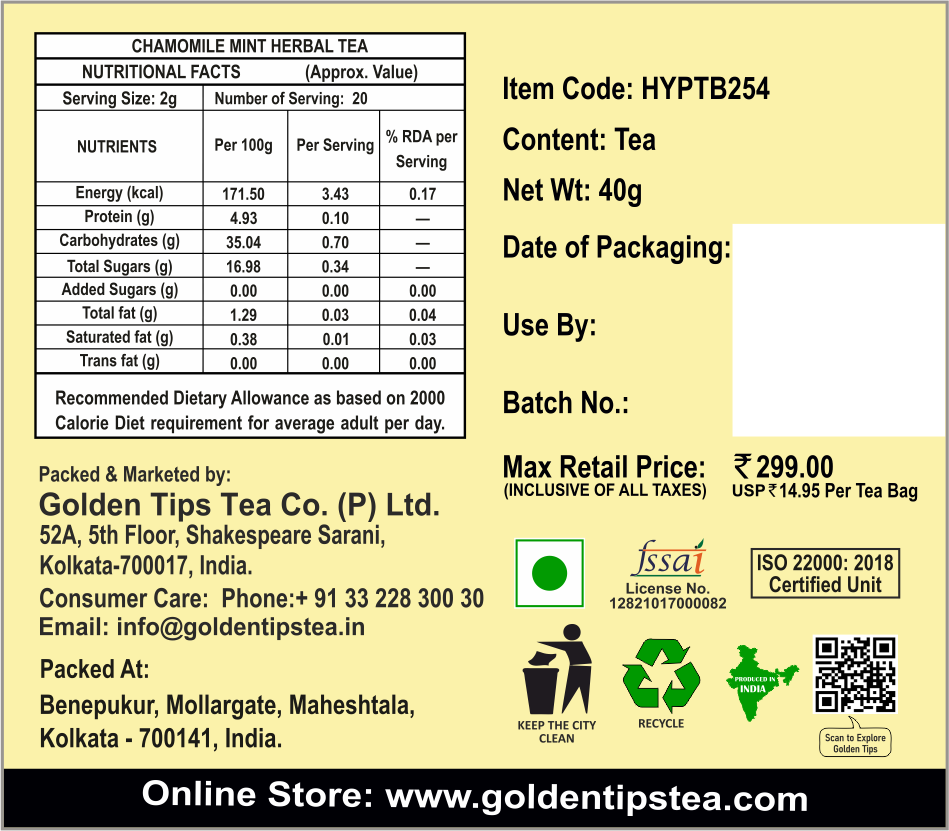 Herbyoga Chamomile Mint Herbal Tea