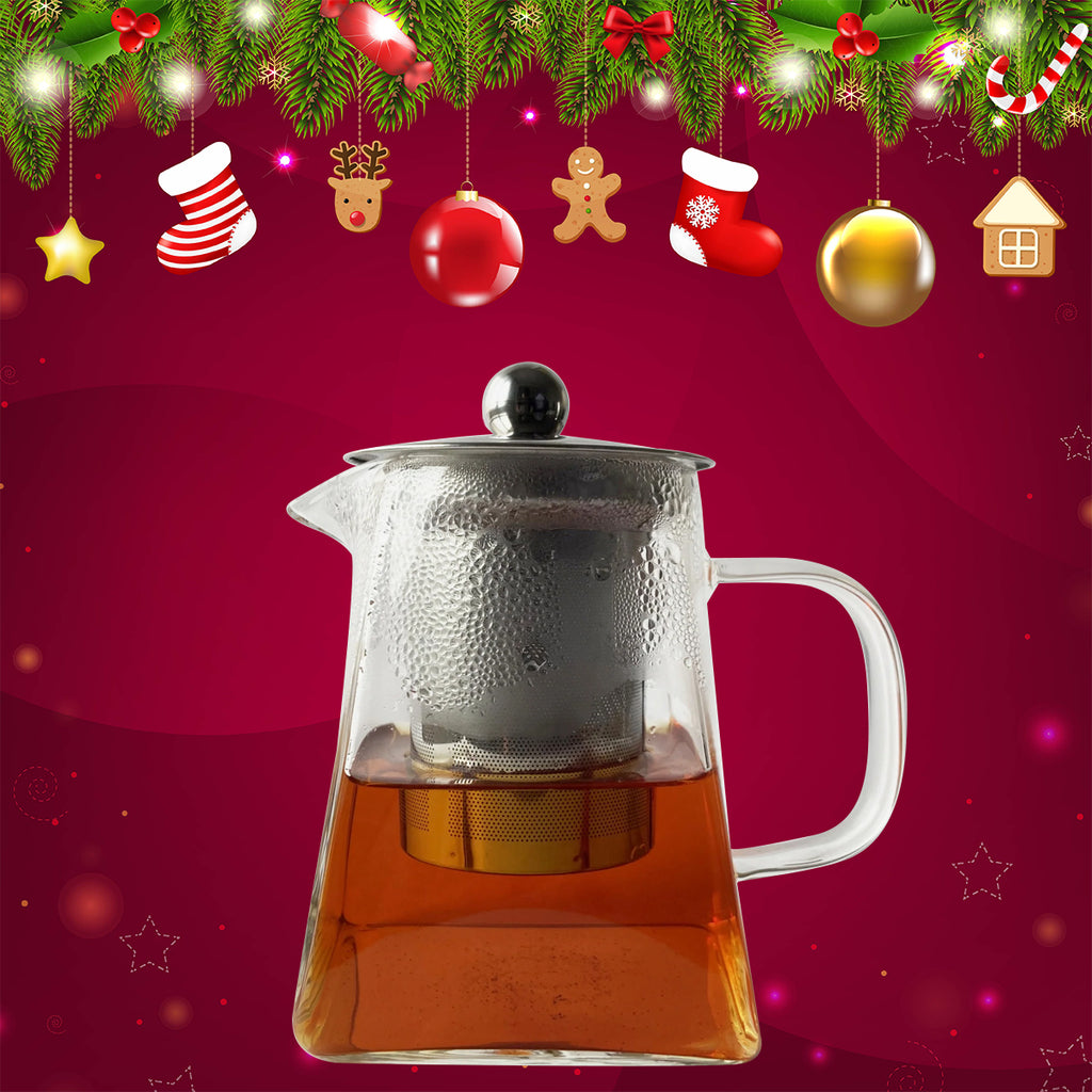 Pyramid-Shaped Borosilicate Glass Teapot with Steel Infuser