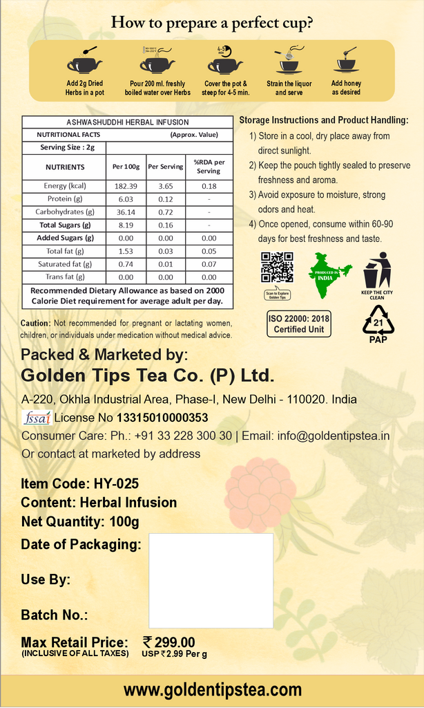 Herbyoga Ashwashuddhi Ashwagandha Herbal Infusion (Herbal Tea)