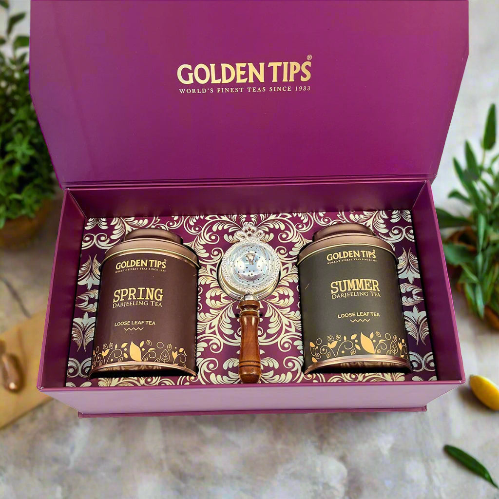 Special Darjeeling Teas Collection with Silver Coated Brass Traditional Tea Strainer