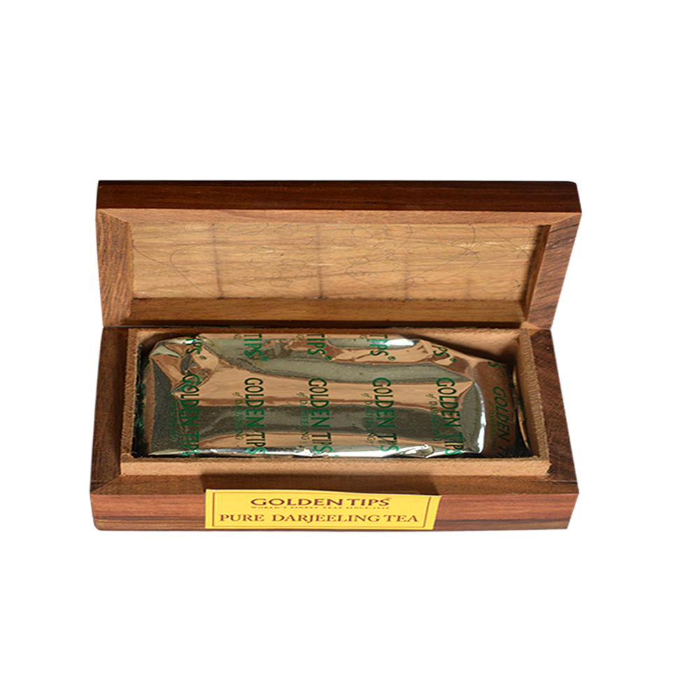 Premium Second Flush Darjeeling Tea in a Carved Wooden Box with Brass Elephant - Golden Tips Tea (India)