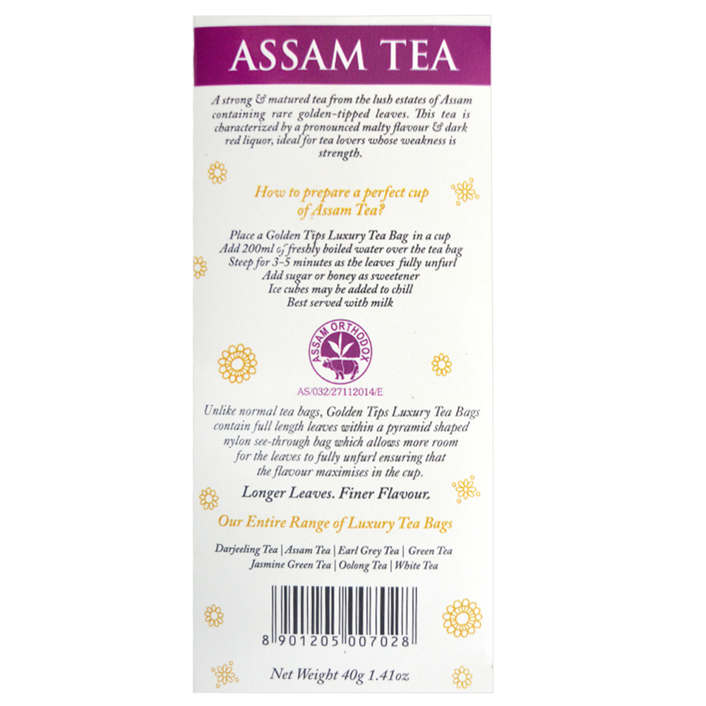Assam Full Leaf Pyramid - Tea Bags - Golden Tips Tea (India)