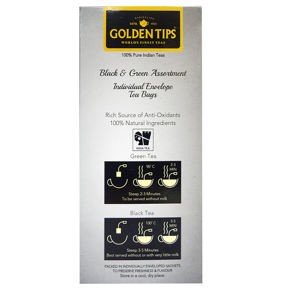 Golden Tips Black & Green Assortment Individual Envelope - Tea Bags - Golden Tips Tea (India)