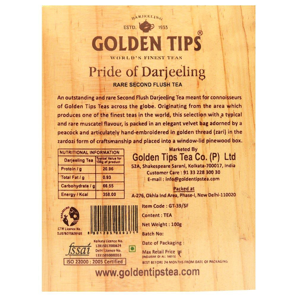 Rare Second Flush Darjeeling Tea in Pinewood Box with Zardosi Work on Velvet Pouch - Golden Tips Tea (India)