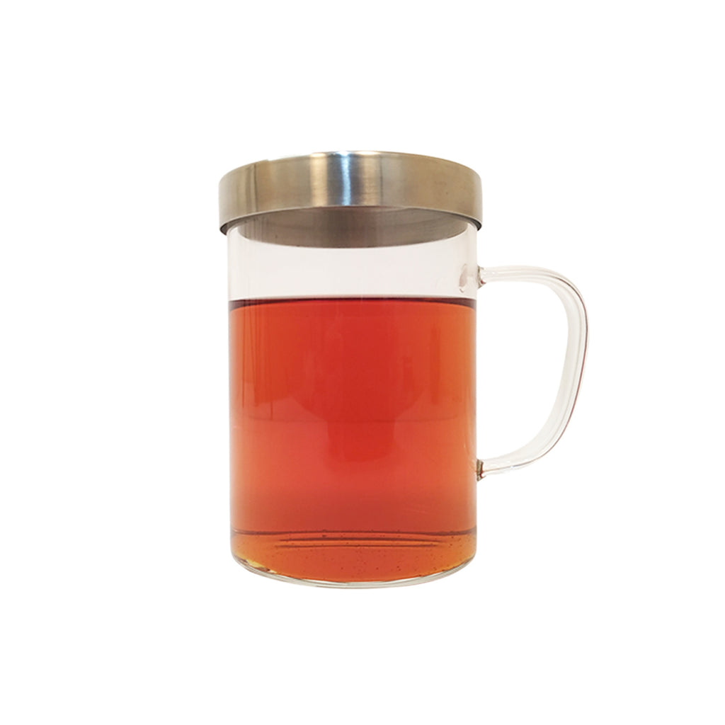 Glass Mug & Steel Lid & Fine Steel Mesh Infuser - Golden Tips Tea (India)