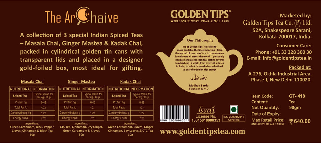 The Archaive - 3 in 1 Gift box Combo - of Masala Chai, Ginger Mastea & Kadak Chai