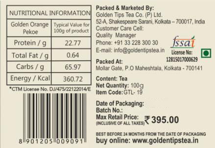 Golden Orange Pekoe Tea - Tin Can - Golden Tips Tea (India)