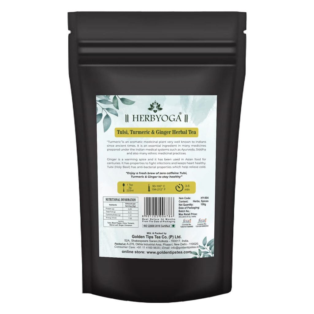 Herbyoga - Tulsi, Turmeric & Ginger Herbal Tea - Golden Tips Tea (India)