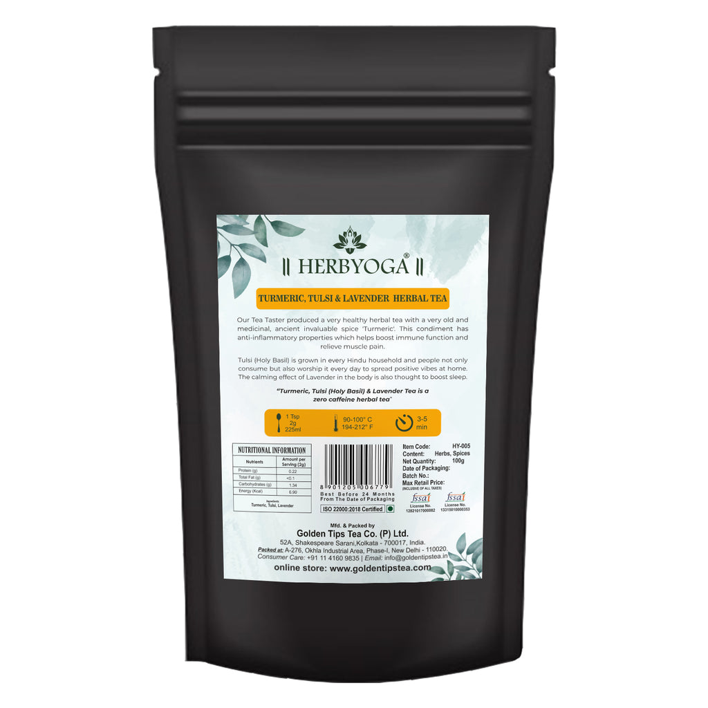 Herbyoga - Tulsi, Turmeric & Lavender Herbal Tea - Golden Tips Tea (India)