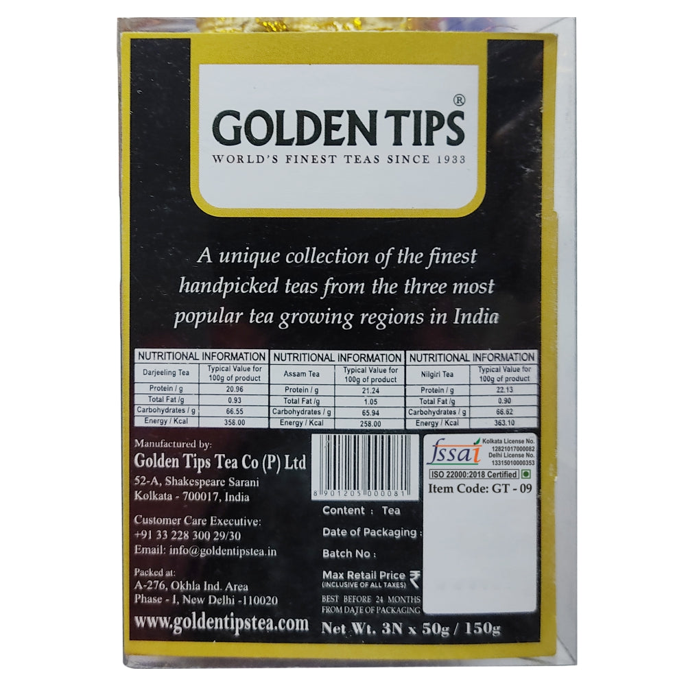 Finest Indian Teas Trio - Darjeeling, Nilgiri & Assam (3x50gm) - Golden Tips Tea (India)