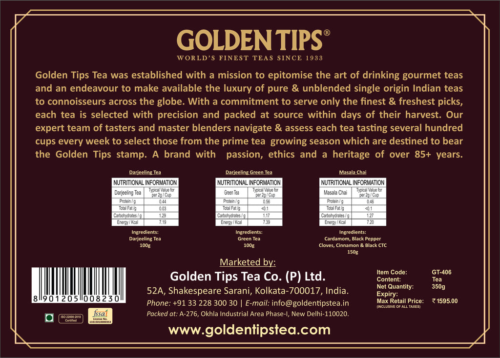 Gift Box Combo - Darjeeling Tea + Darjeeling Green Tea + Masala Chai