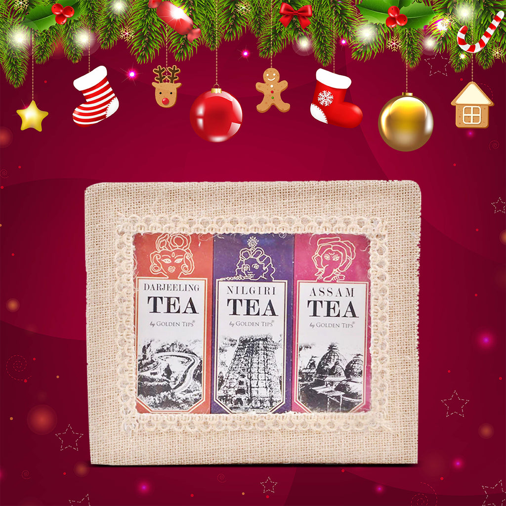 3-in-1 Delightful Teas (Darjeeling, Assam & Nilgiri) in Handcrafted Jute Box ( 50 Gram Each )