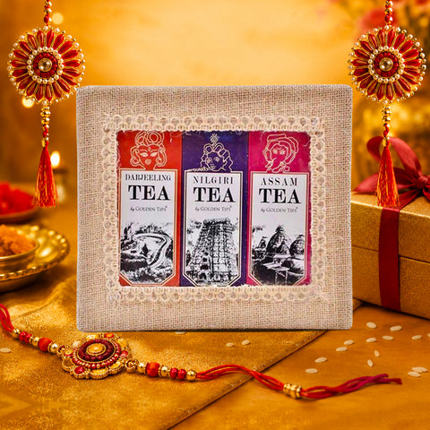 3-in-1 Delightful Teas (Darjeeling, Assam & Nilgiri) in Handcrafted Jute Box ( 50 Gram Each )