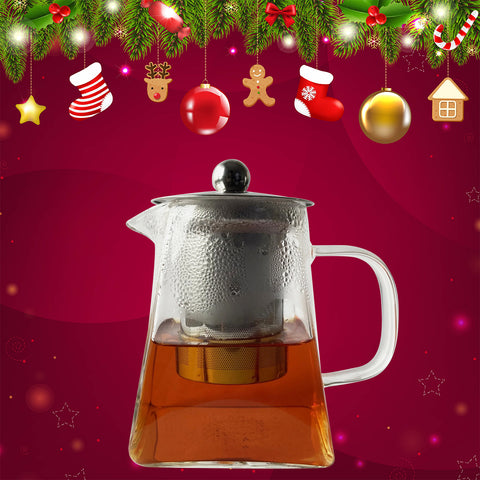 Pyramid-Shaped Borosilicate Glass Teapot with Steel Infuser