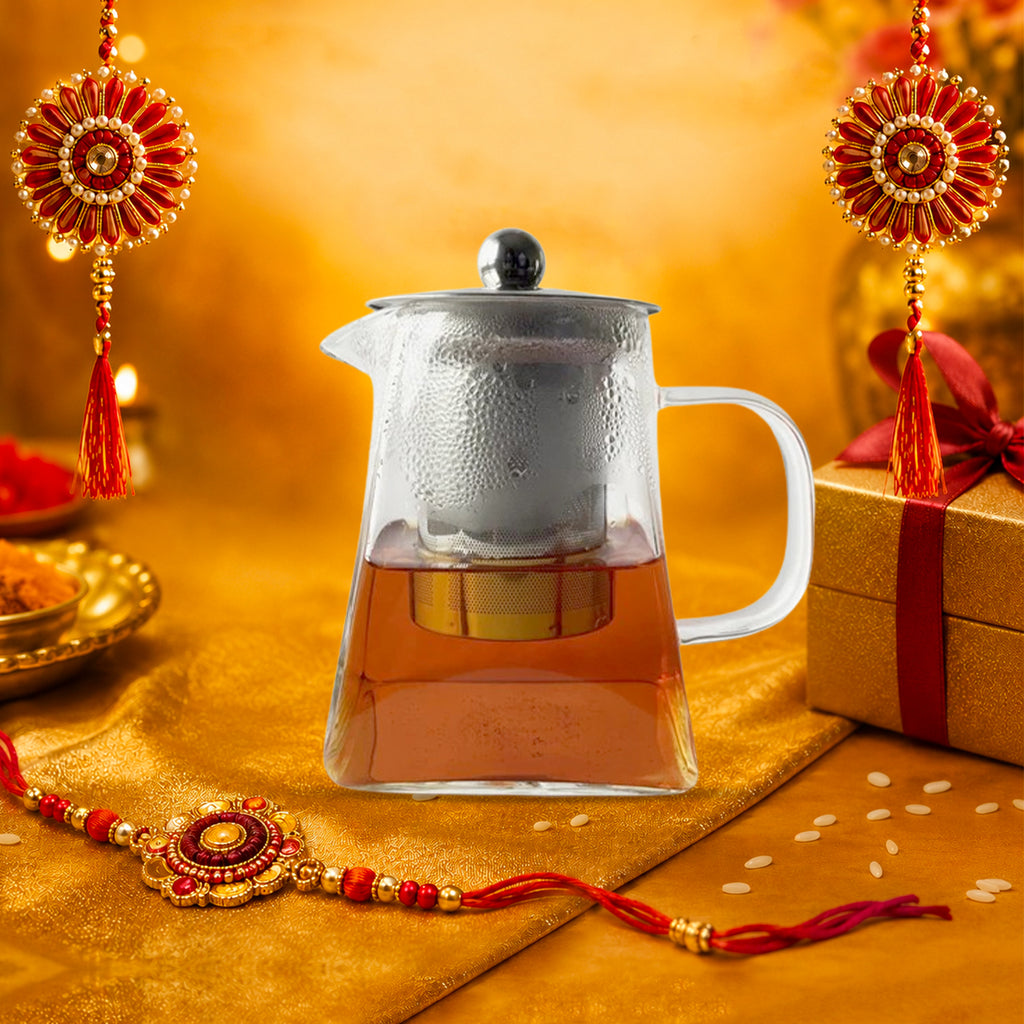 Pyramid-Shaped Borosilicate Glass Teapot with Steel Infuser