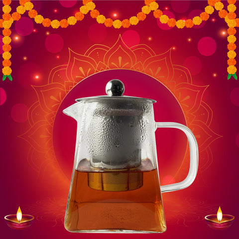 Pyramid-Shaped Borosilicate Glass Teapot with Steel Infuser