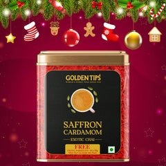 Saffron Cardamom Exotic Chai India's Authentic Spiced Tea - Tin Can (Free Exotic Darjeeling Tea 35g)