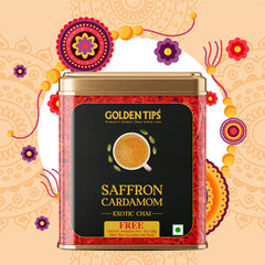 Saffron Cardamom Exotic Chai India's Authentic Spiced Tea - Tin Can (Free Exotic Darjeeling Tea 35g)