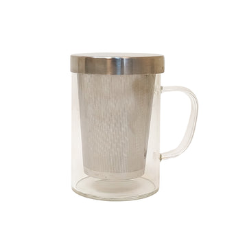 Glass Mug & Steel Lid & Fine Steel Mesh Infuser - Golden Tips Tea (India)