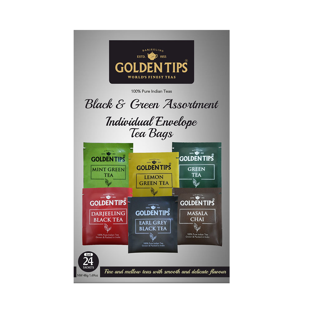 Golden Tips Black & Green Assortment Individual Envelope - Tea Bags - Golden Tips Tea (India)