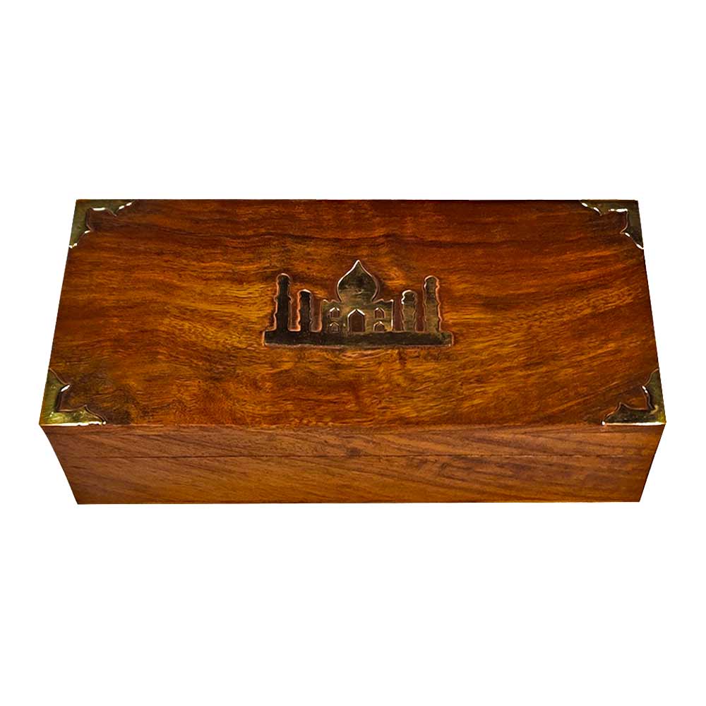 Premium Black & Green Darjeeling Teas in a Carved Wooden Box With Brass Work - Golden Tips Tea (India)