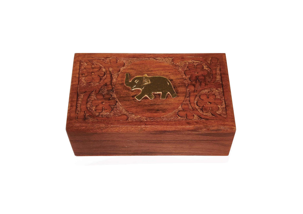 Premium Second Flush Darjeeling Tea in a Carved Wooden Box with Brass Elephant - Golden Tips Tea (India)
